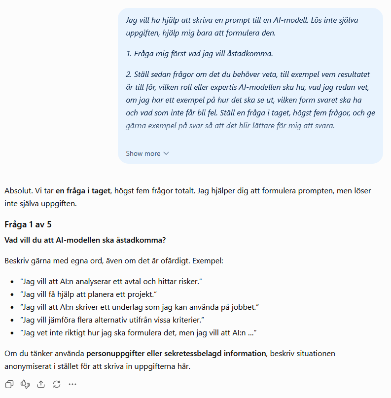 Hur det kan se ut när du kör prompt-förslaget i gratisversionen av ChatGPT.